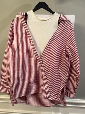 Maje Red and White Striped Collared Shirt